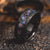 "Zeus" Hammered Tungsten Carbide Ring- Meteorite and Opal- Black- 6mm/8mm