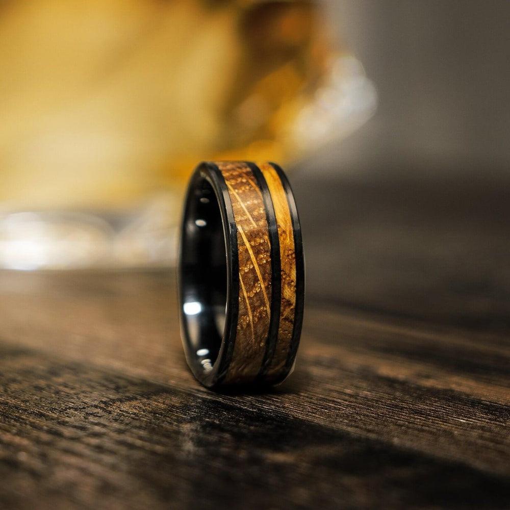 &quot;Atlas&quot; Whisky Barrel Gunmetal Tungsten Ring-Rings By Lux