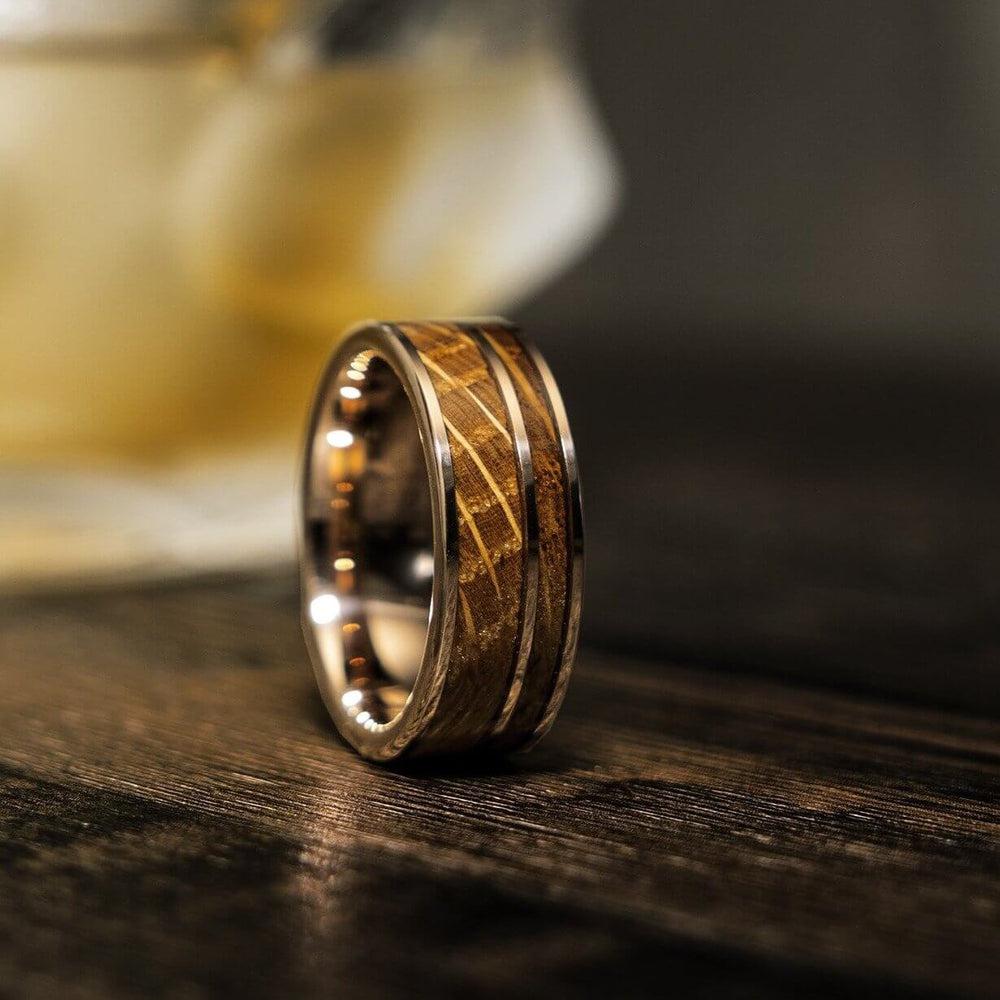 &quot;Atlas&quot; Whisky Barrel Rose Gold Tungsten Ring-Rings By Lux