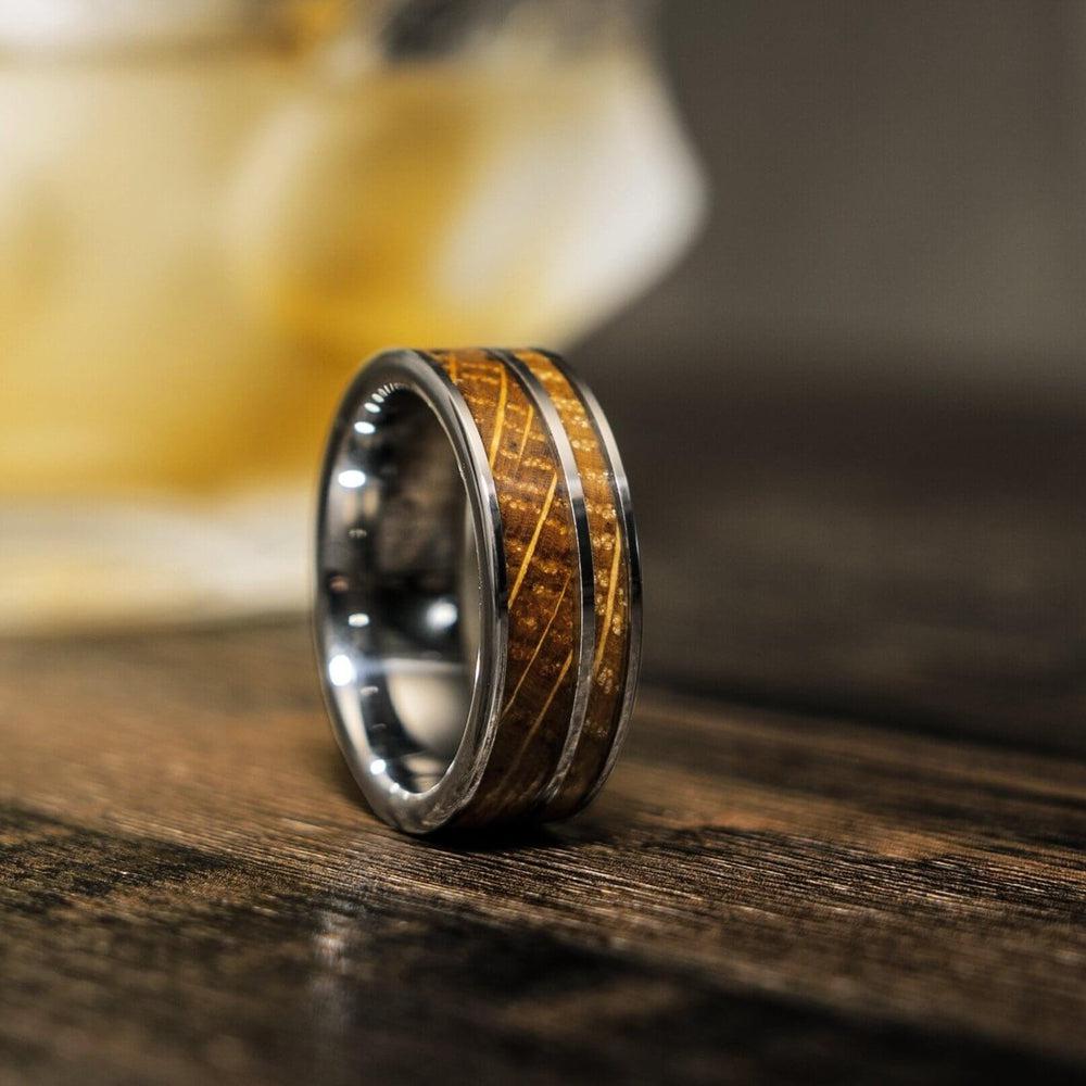 &quot;Atlas&quot; Whisky Barrel Silver Tungsten Ring-Rings By Lux