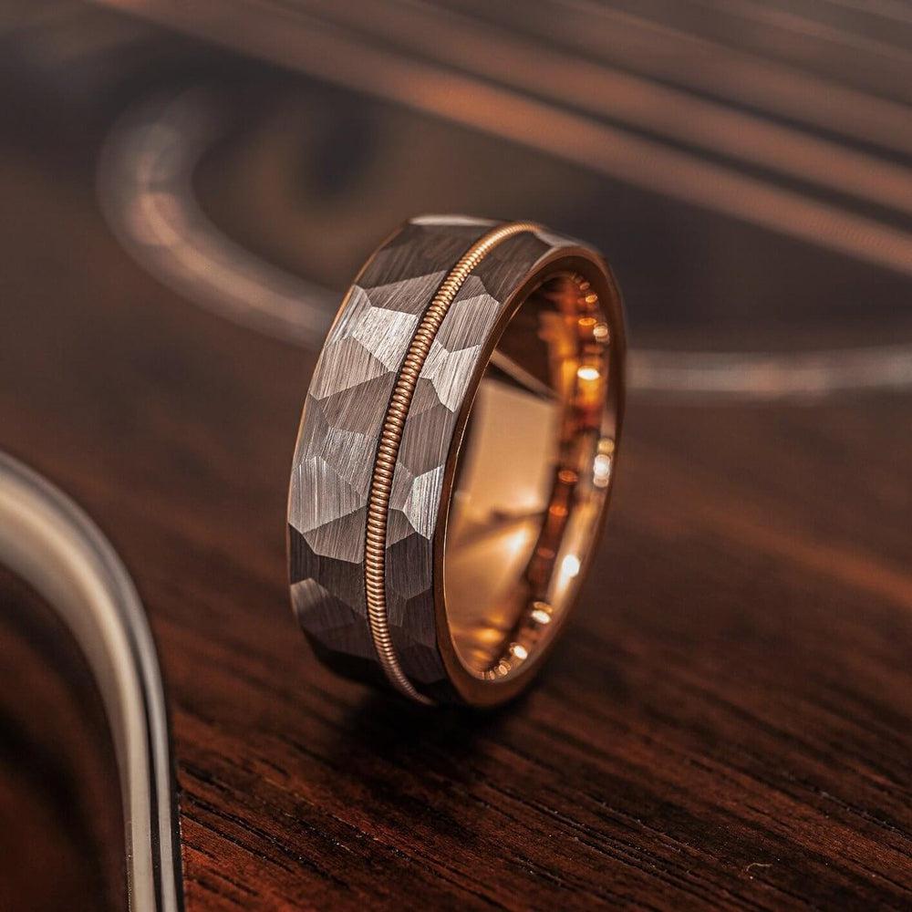 &quot;Zeus&quot; Hammered Guitar String Ring- Silver with Guitar String-Rings By Lux