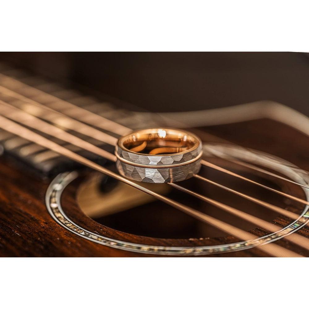 "Zeus" Hammered Guitar String Ring- Silver with Guitar String-Rings By Lux