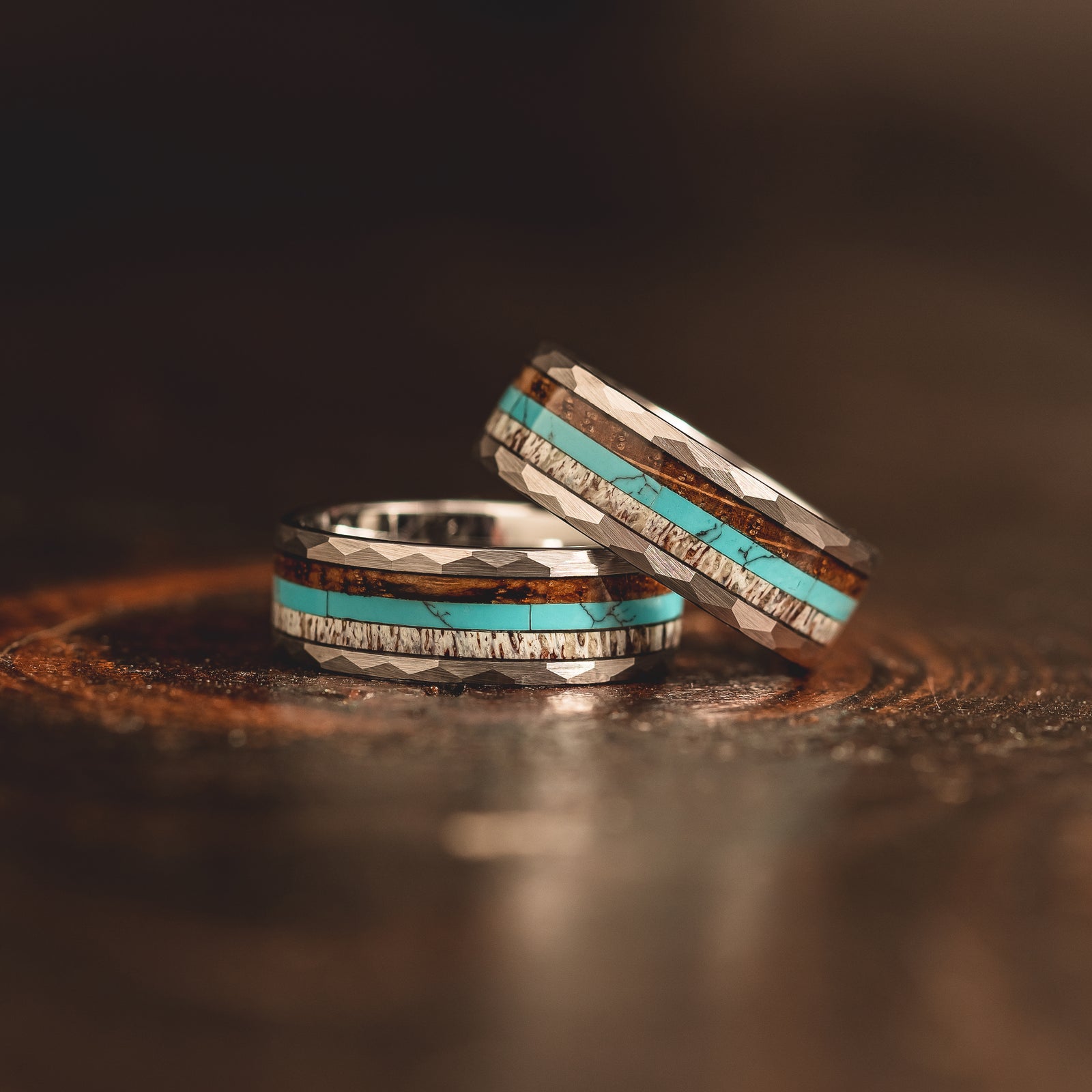 Couples Deer Antler Green Fishing Line Wedding Rings His and Hers Silver Wedding Bands, Rings Matching Wedding Rings Couples Ring Set