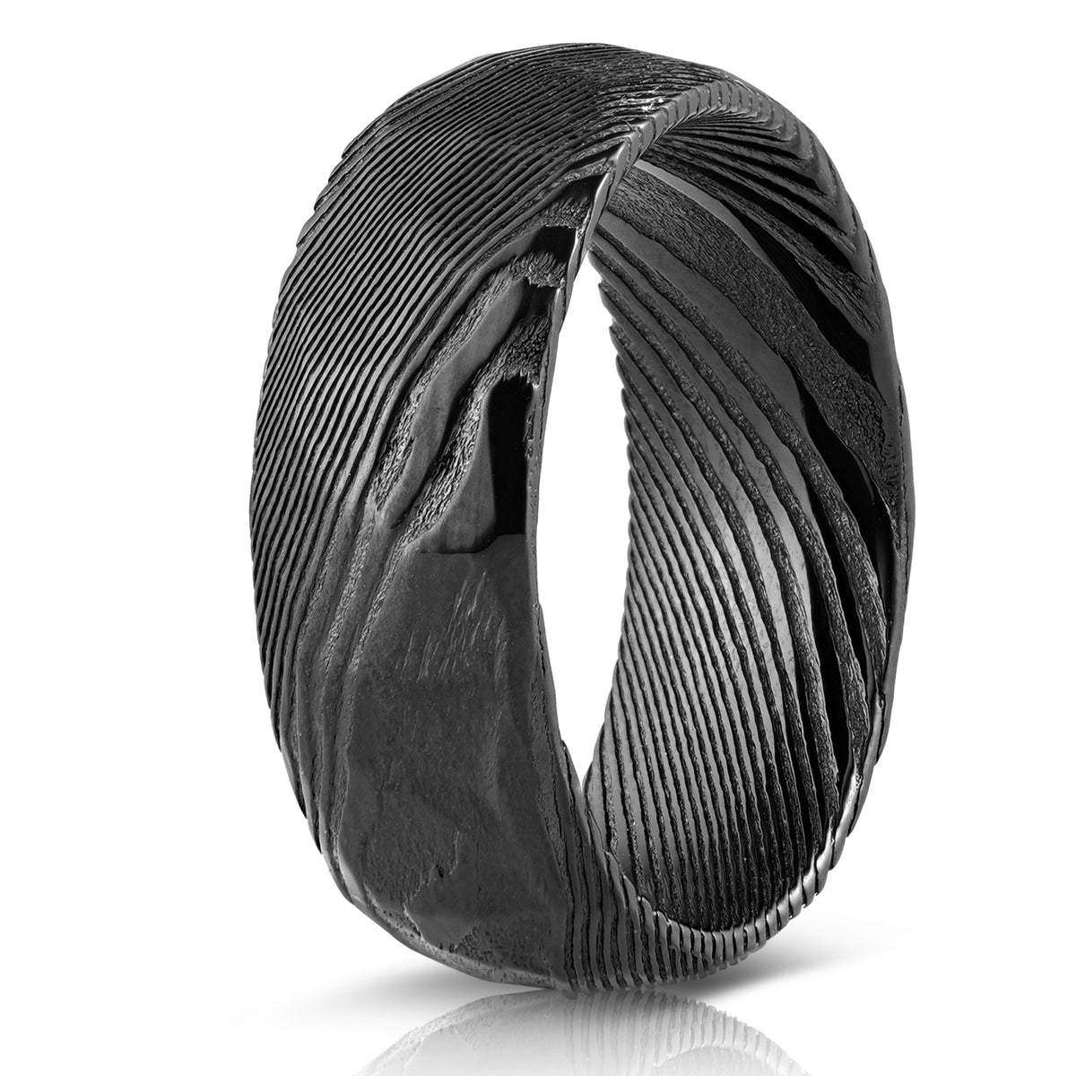 Black Hammered "Poseidon"  Steel Ring- Full Polish