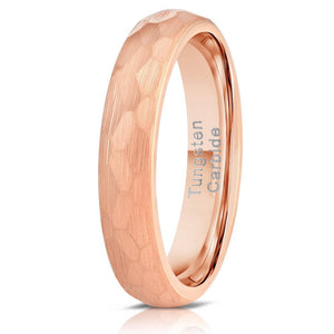 "Zeus" Womens Hammered Tungsten Carbide Ring- Rose Gold Plate- 4mm-Rings By Lux