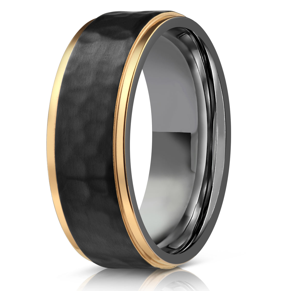 "Hades" Hammered Black Zirconium x Yellow Gold tungsten- 8mm