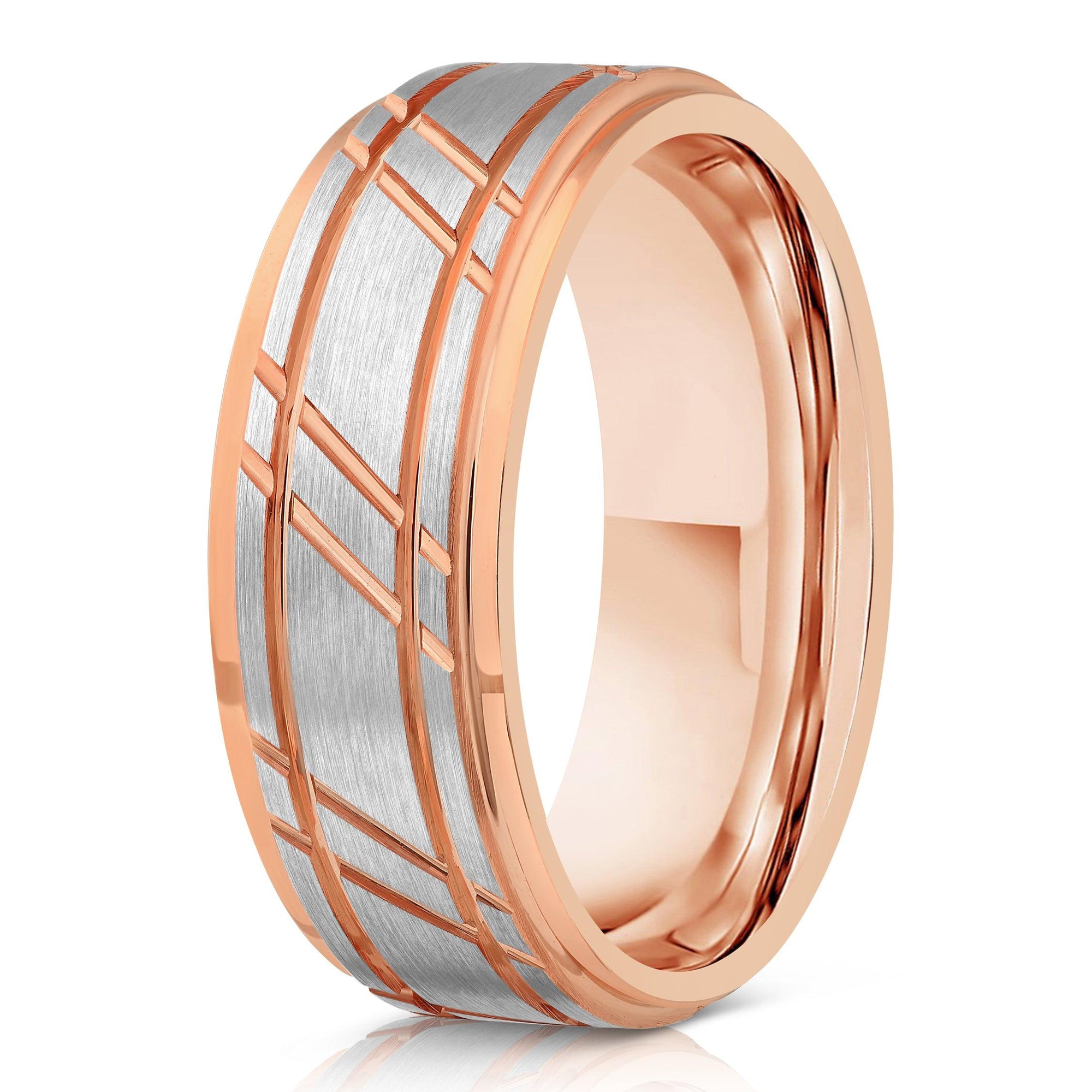 "Apollo" Silver/Rose Gold Tungsten Carbide Ring- Flat- 6mm/8mm