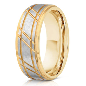 "Apollo" Silver/Yellow Gold Tungsten Carbide Ring- Flat- 6mm/8mm