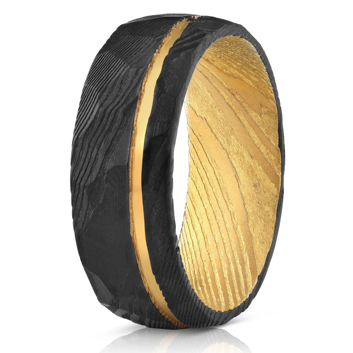 Black Hammered "Poseidon" Yellow Gold Steel Ring