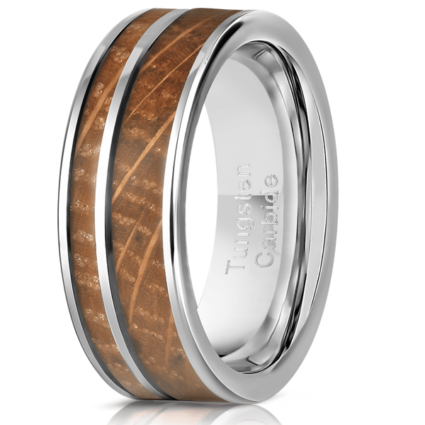 Dionysus Whisky Barrel Wood x Antler Ring- Yellow Gold Tungsten 8mm / 8.5