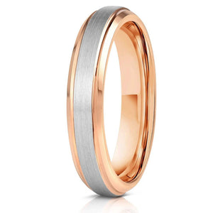 "Apollo" Womens Tungsten Carbide Ring- White Gold w/ Rose Gold Strip- 4mm-Rings By Lux