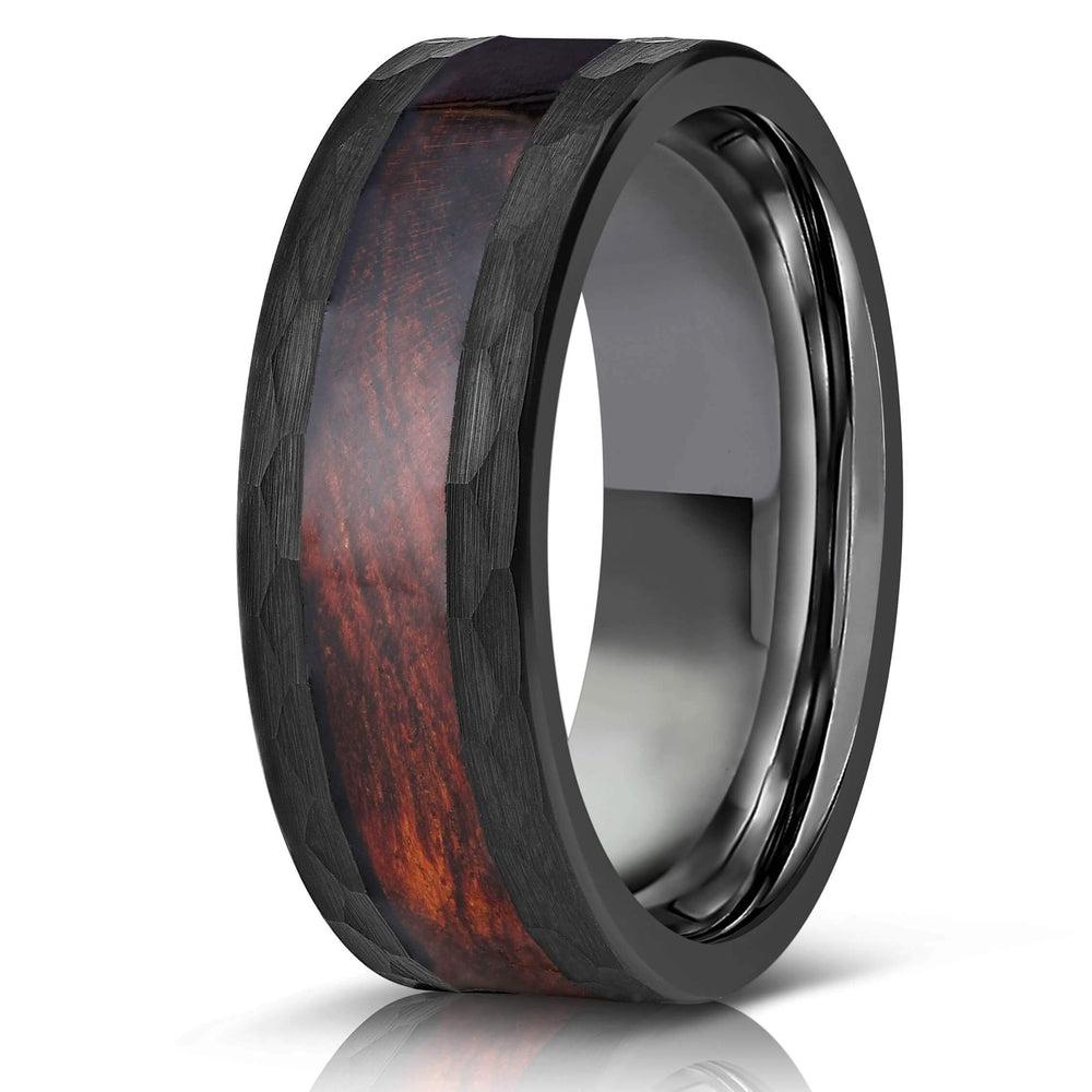 Zeus Hammered Tungsten Carbide Ring- Black with Snake Wood 8mm / 16