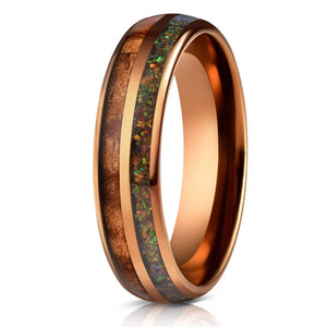 "Dionysis" Womens Tungsten Carbide Ring- Smoked Rose Gold X Rasta Opal- 5mm-Rings By Lux