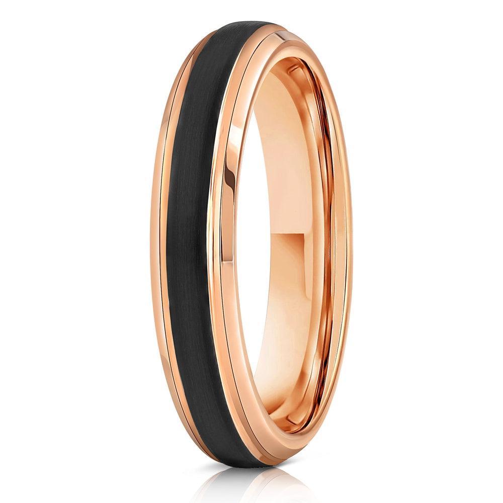 "Apollo" Womens Tungsten Carbide Ring- Black w/ Rose Gold Strip- 4mm-Rings By Lux