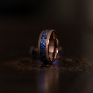 "Zeus" Domed Nebula Ring- Meteorite and Opal- Smoked Rose Gold 8mm