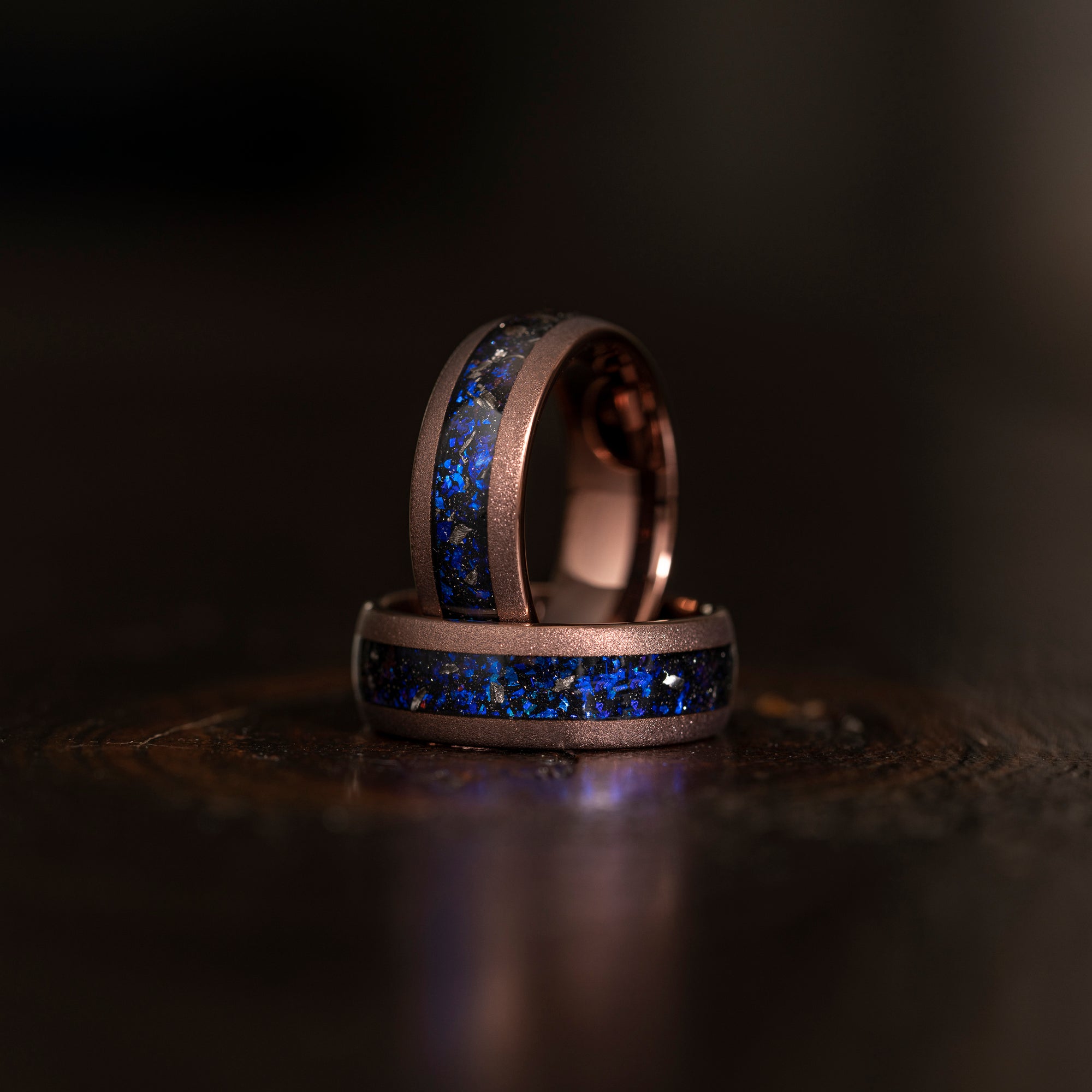 "Zeus" Domed Nebula Ring- Meteorite and Opal- Smoked Rose Gold 8mm