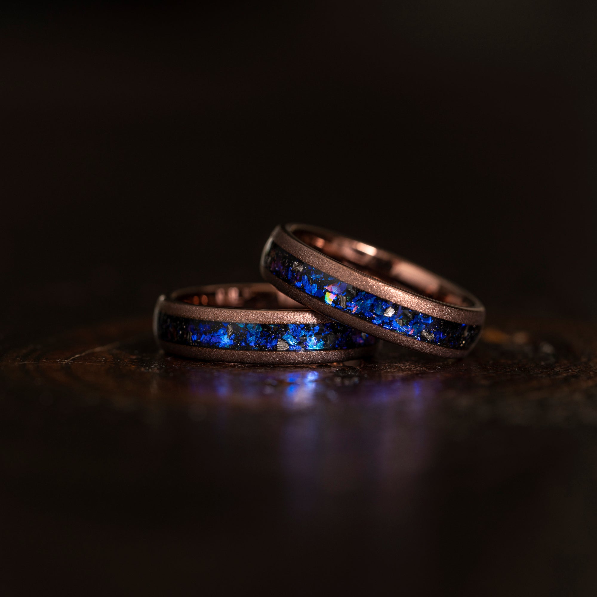 "Zeus" Domed Nebula Ring- Meteorite and Opal- Smoked Rose Gold 5mm Womens