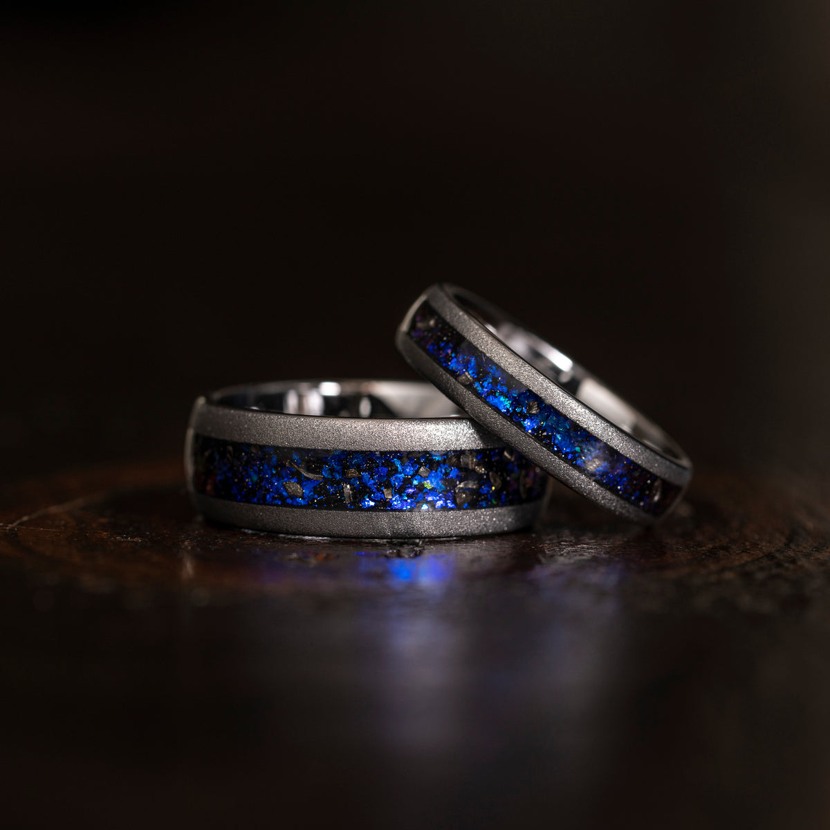 "Zeus" Domed Nebula Ring- Meteorite and Opal- Silver 8mm