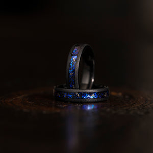 "Zeus" Domed Nebula Ring- Meteorite and Opal- Black 5mm Womens