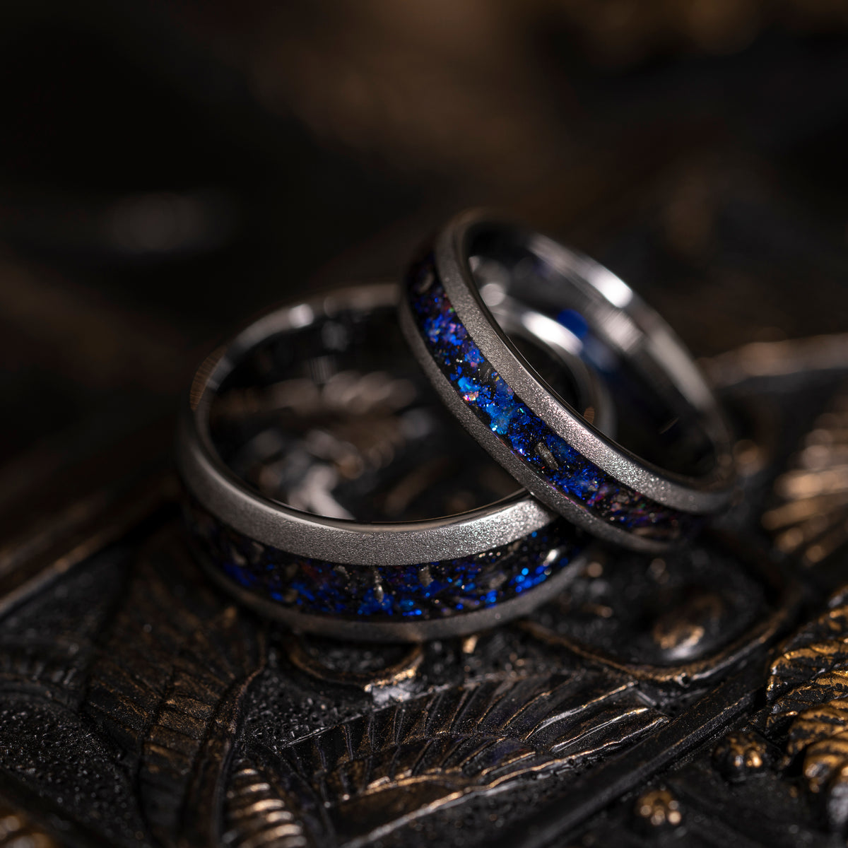 "Zeus" Domed Nebula Ring- Meteorite and Opal- Silver 5mm Womens