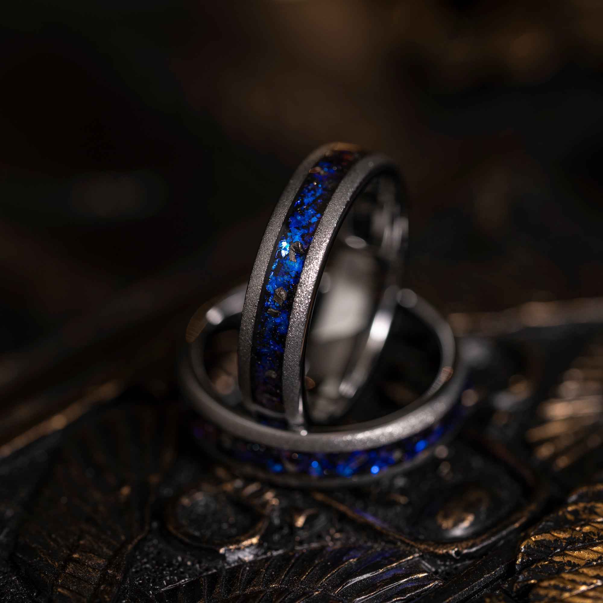 "Zeus" Domed Nebula Ring- Meteorite and Opal- Silver 5mm Womens