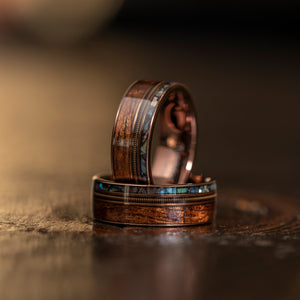 Kingwood & Olive Wood Ring With Abalone Guitar Strings, Wooden