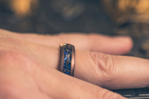 "Zeus" Domed Nebula Ring- Meteorite and Opal- Smoked Rose Gold 8mm