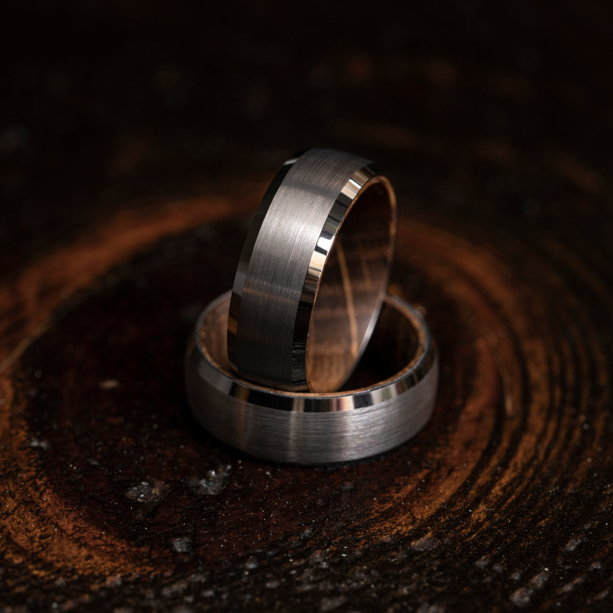 &quot;Artemis&quot;  Whiskey Inlay x Silver Tungsten Ring