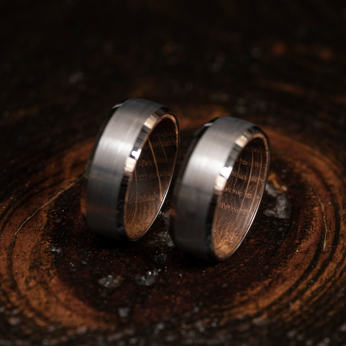"Artemis"  Whiskey Inlay x Silver Tungsten Ring