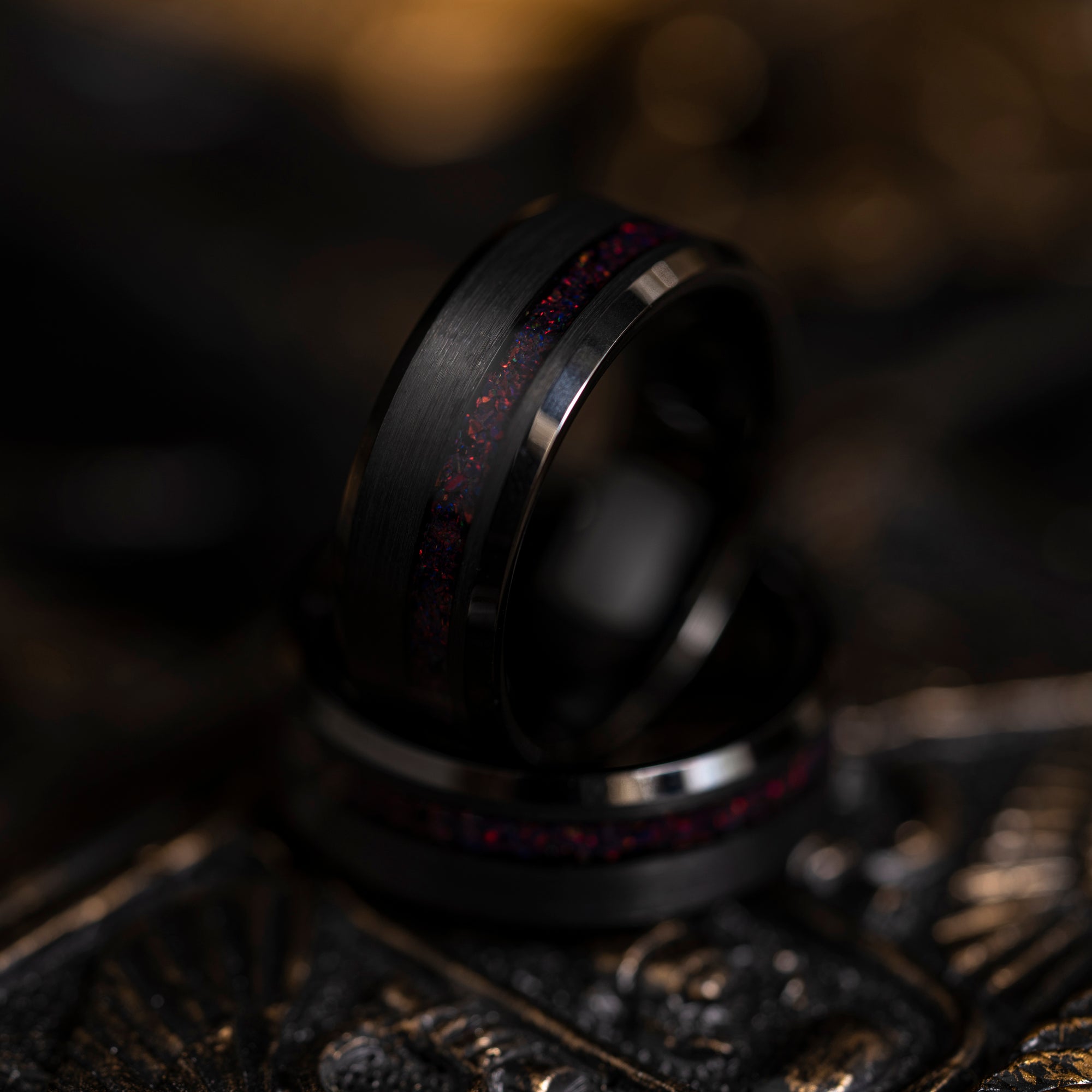 "Artemis"  Black Opal x Black Tungsten Ring