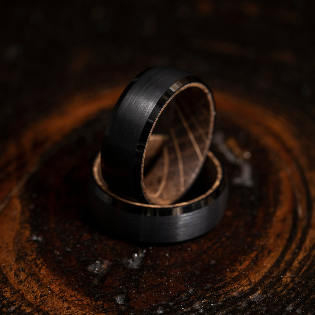 &quot;Artemis&quot;  Whiskey Inlay x Black Tungsten Ring