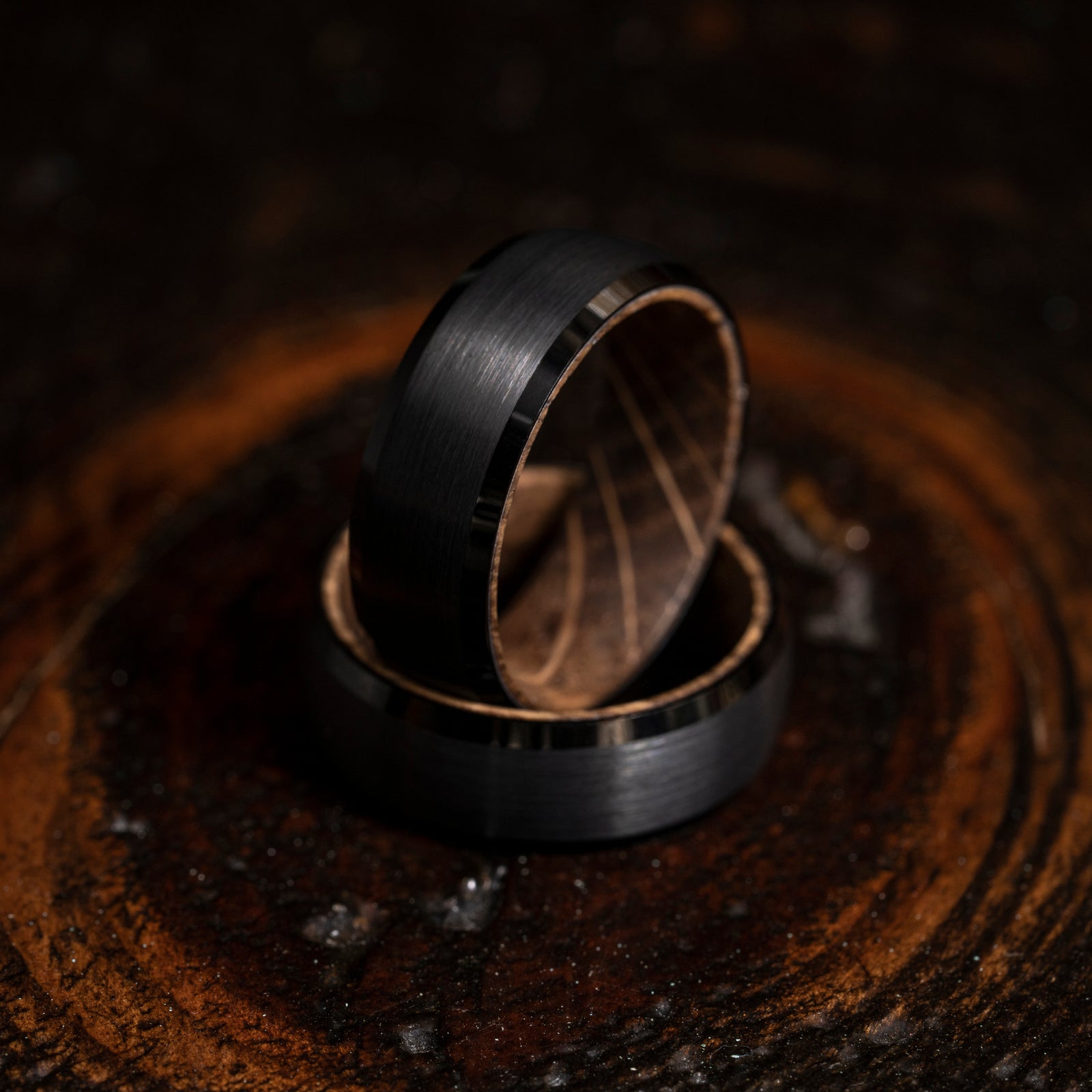 "Artemis"  Whiskey Inlay x Black Tungsten Ring