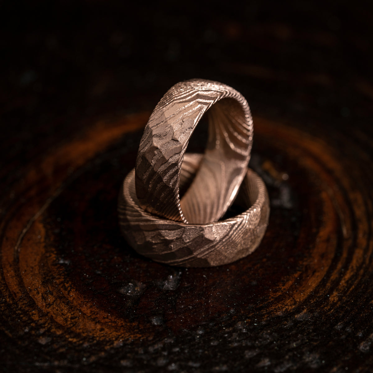 Hammered &quot;Poseidon&quot; Rose Gold Steel Ring- Matte Finish