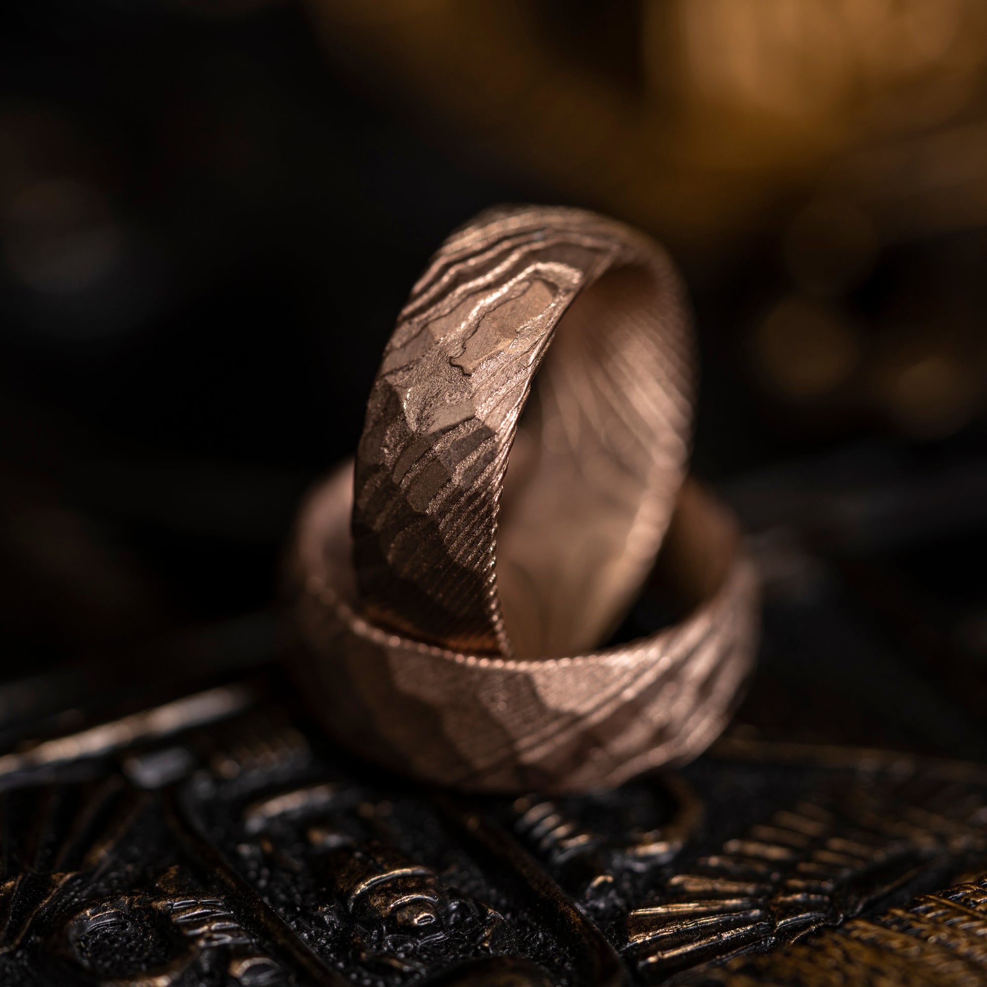 Hammered "Poseidon" Rose Gold Steel Ring- Matte Finish