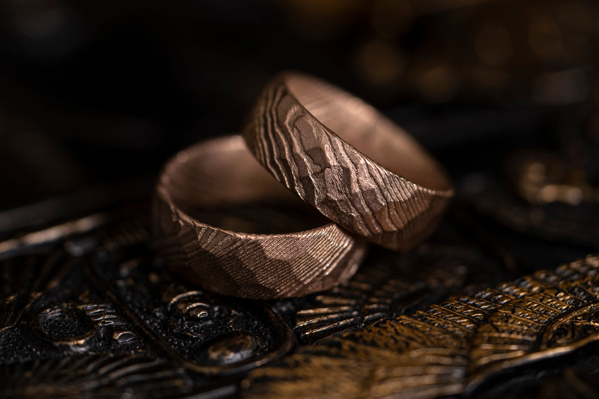 Hammered "Poseidon" Rose Gold Steel Ring- Matte Finish