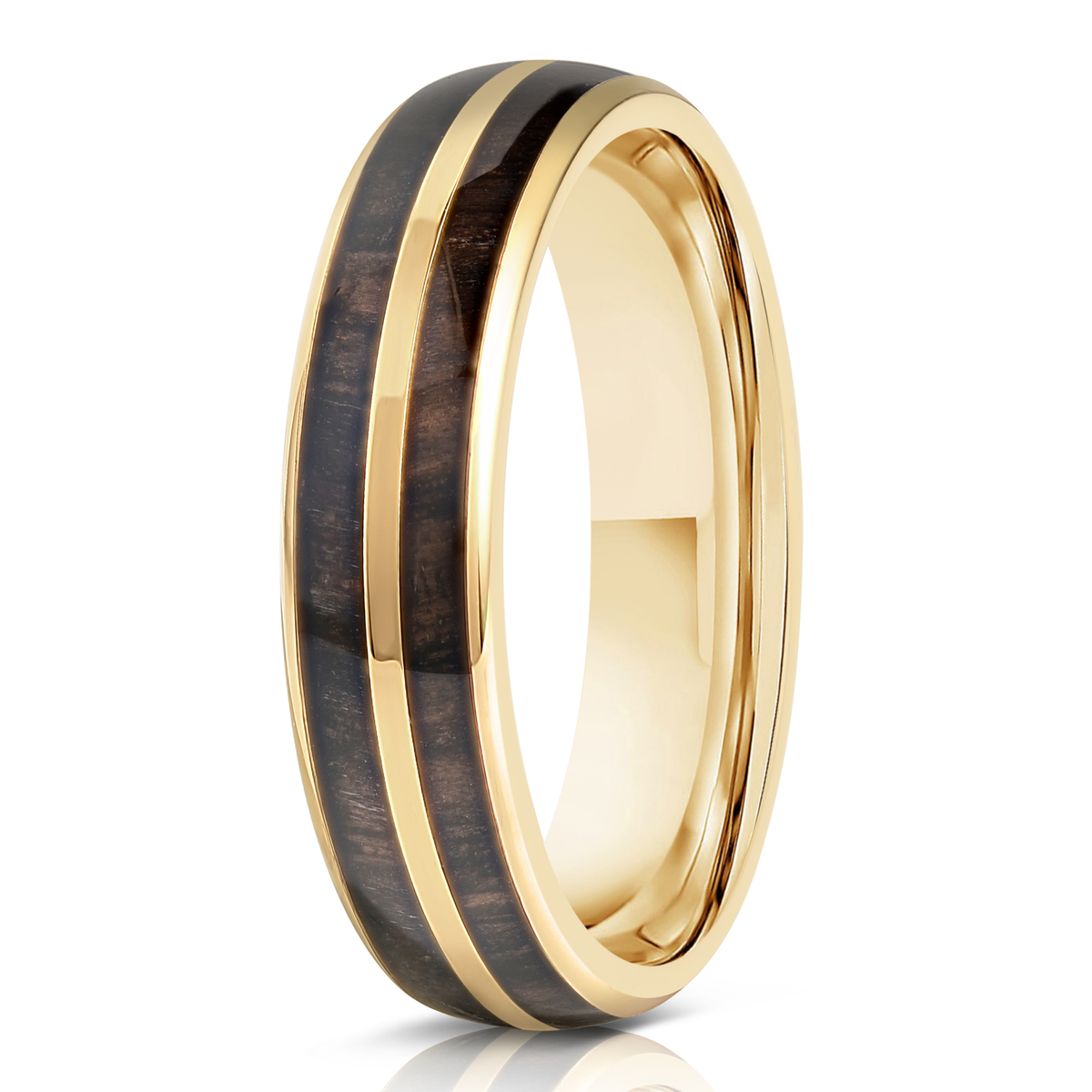 "Dionysis" Ancient Bog Oak Womens Tungsten Carbide Ring- Yellow Gold - 5mm
