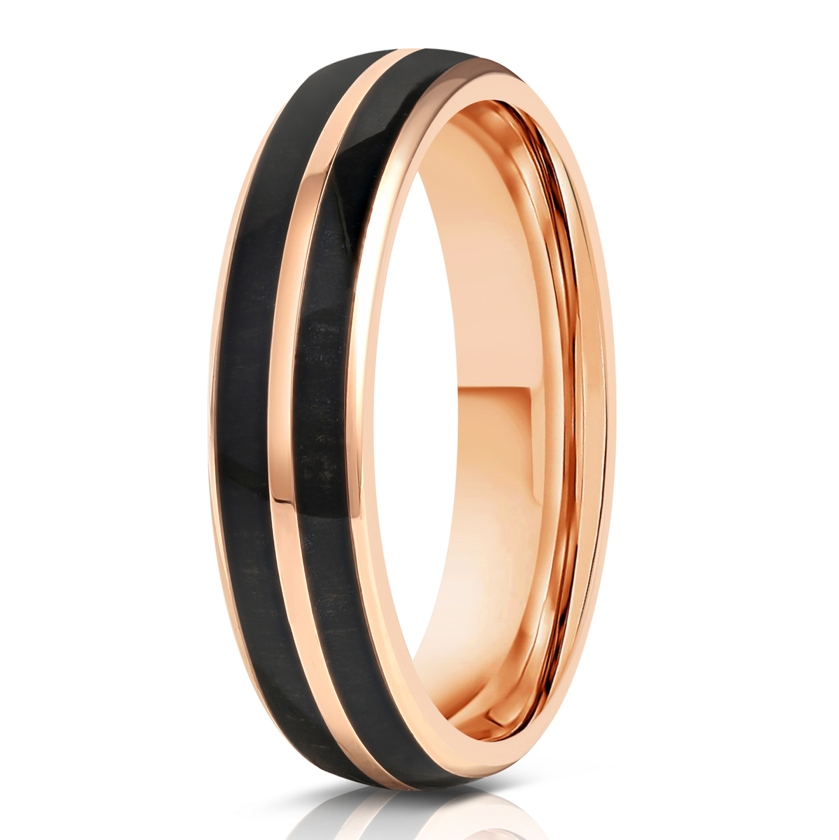 "Dionysis" Ancient Bog Oak Womens Tungsten Carbide Ring- Rose Gold - 5mm