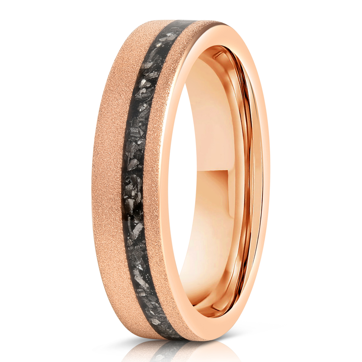 "Dionysus" Sandblasted Tungsten Carbide Ring- Womens Rose Gold w/ Meteorite- 5mm