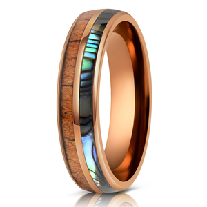 "Dionysis" Womens Tungsten Carbide Ring- Smoked Rose Gold X Abalone- 5mm