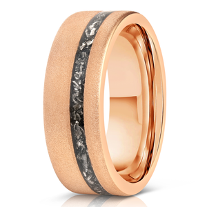 "Dionysus" Sandblasted Rose Gold Tungsten Carbide Ring w/ Meteorite- 8mm