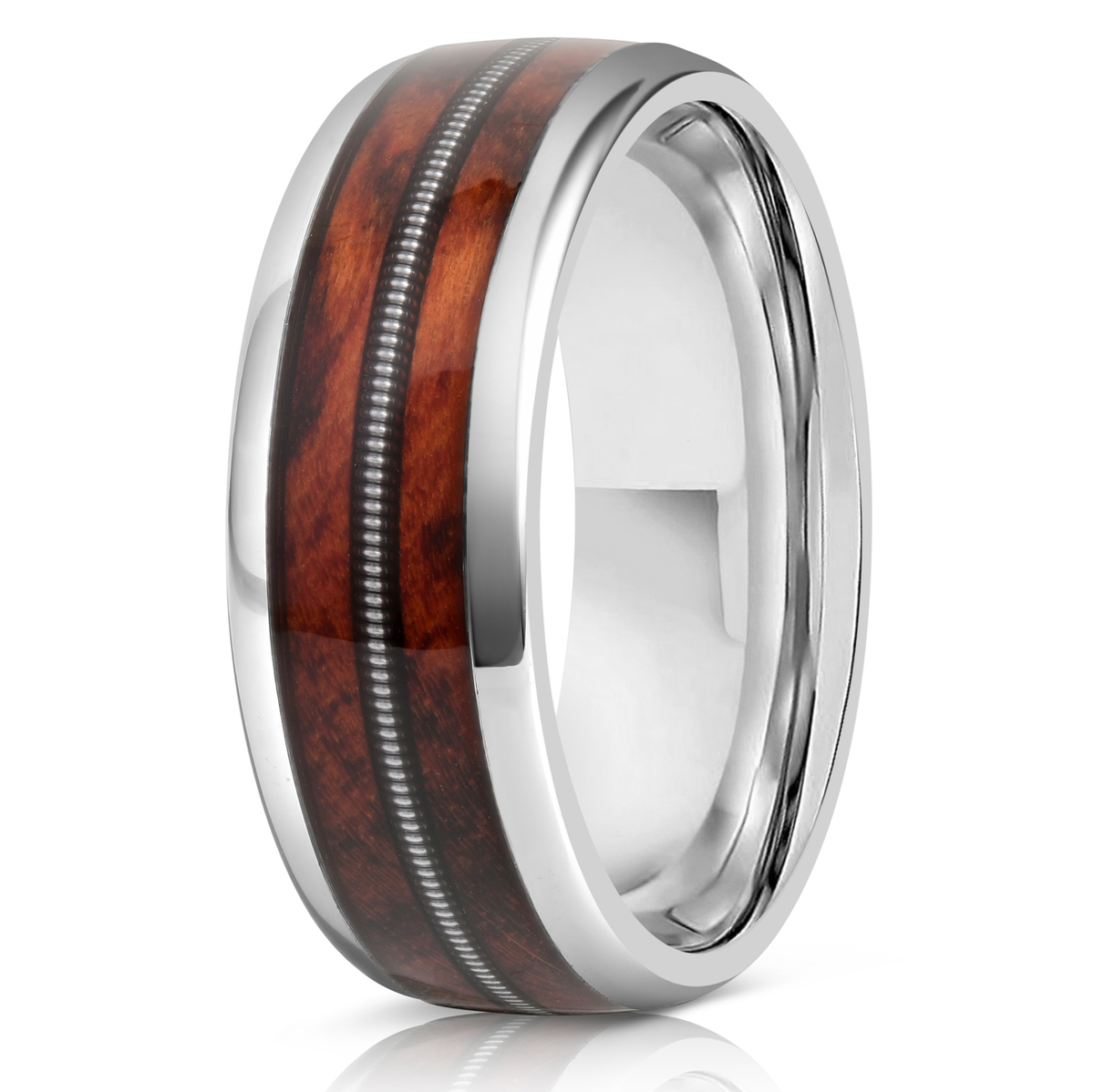 "Dionysus"  Ironwood Wood x Guitar String Ring- Bright Silver Tungsten