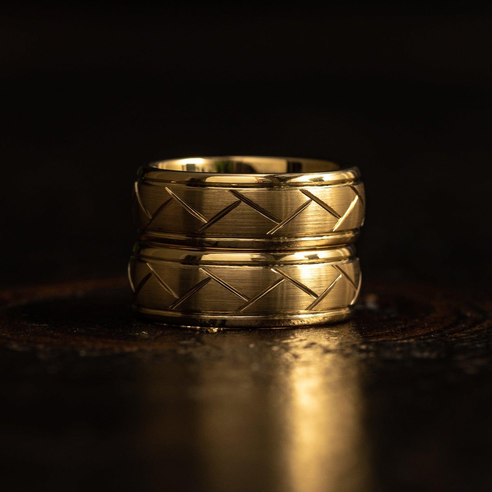 "Aries" Yellow Gold Tungsten Carbide Ring- Domed with Cut- 8mm