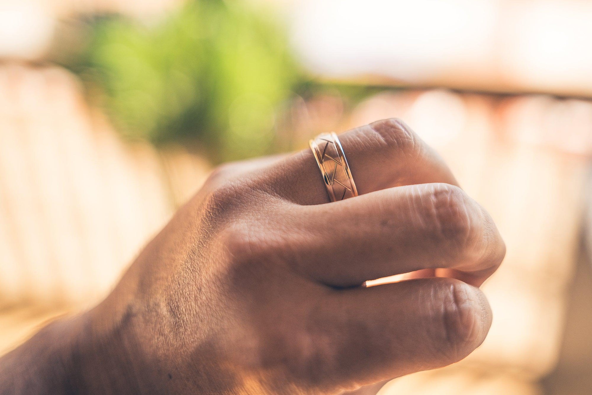 "Aries" Rose Gold Tungsten Carbide Ring- Domed with cut- 8mm