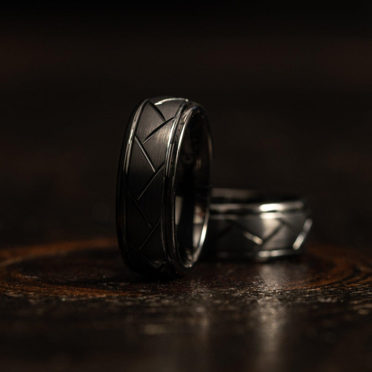 &quot;Aries&quot; Black Tungsten Carbide Ring- Domed with Cut- 8mm