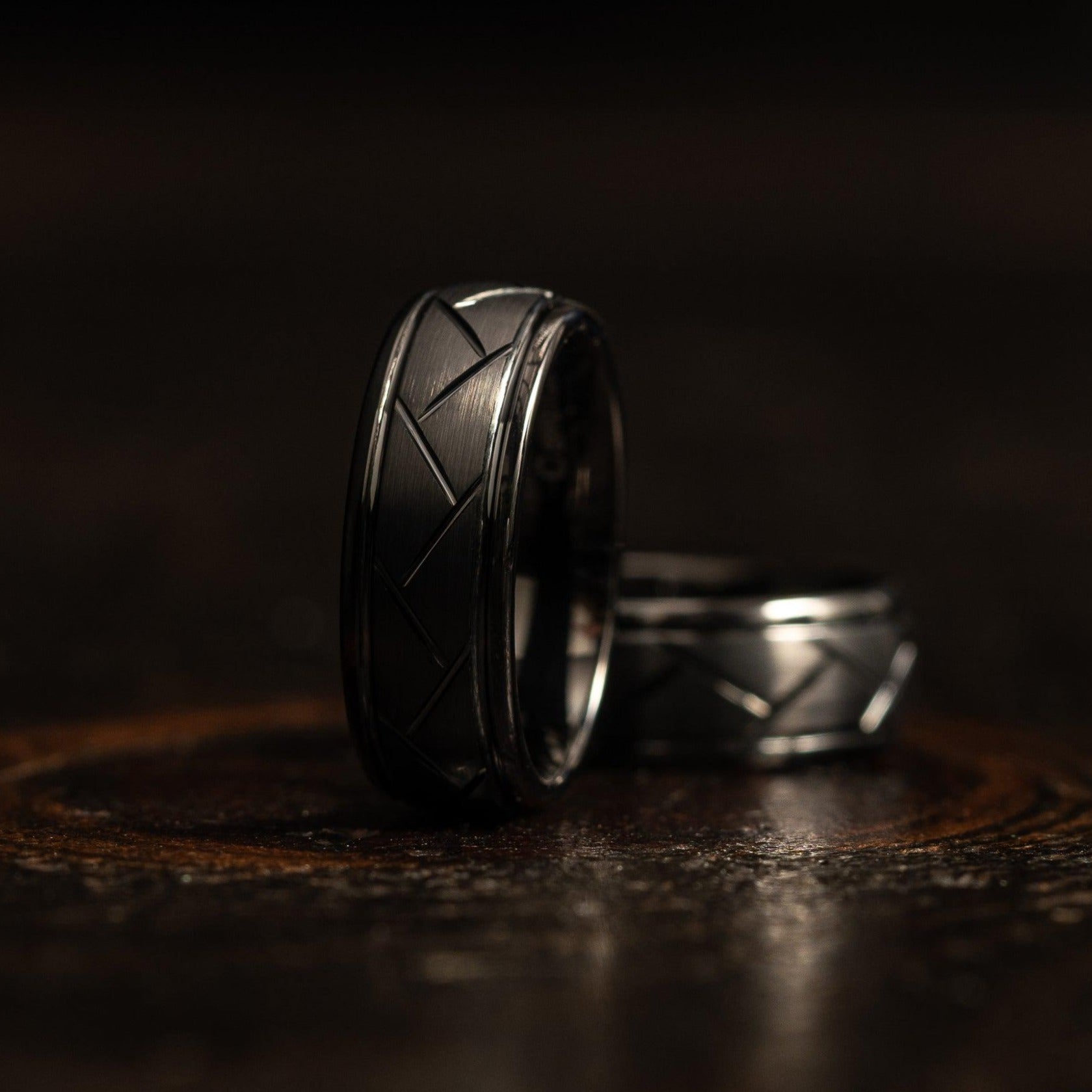 "Aries" Black Tungsten Carbide Ring- Domed with Cut- 8mm