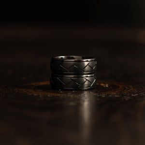 "Aries" Black Tungsten Carbide Ring- Domed with Cut- 8mm