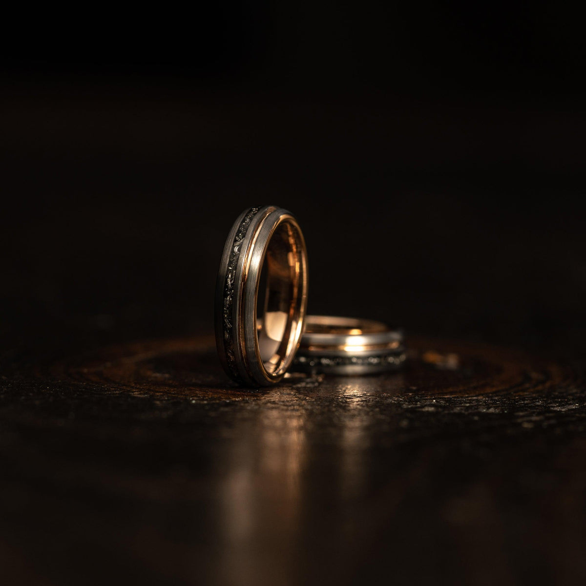 "Dionysis" Womens Tungsten Carbide Ring- Rose Gold X Meteorite- 5mm