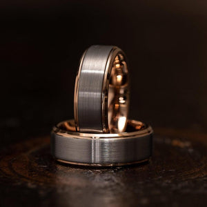 "Apollo" Tungsten Carbide Ring- White Gold w/ Rose Gold Strip- 8mm-Rings By Lux