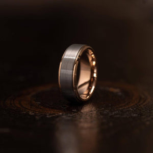 "Apollo" Tungsten Carbide Ring- White Gold w/ Rose Gold Strip- 8mm-Rings By Lux