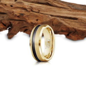 "Artemis" Wenge Wood x Yellow Gold Tungsten Ring-Rings By Lux